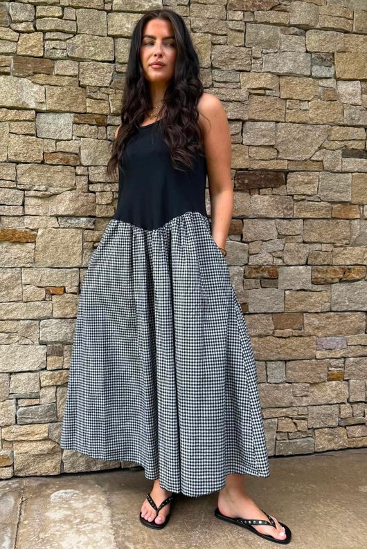 Arbi Gingham Magic Sundress Black
